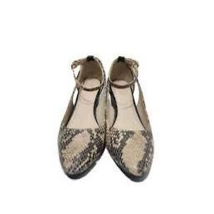 Cole Haan Size 6.5 Pointed Toe Ankle Strap Flats Snakeskin Print Neutral Spring